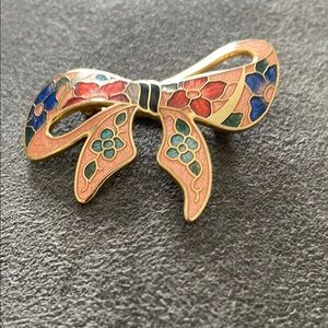 Cloisonne Elegant Floral Bow Brooch